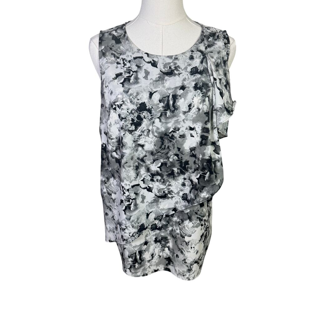 Apt 9 Floral Black White Sleeveless Crewneck Blouse Top US Womens M